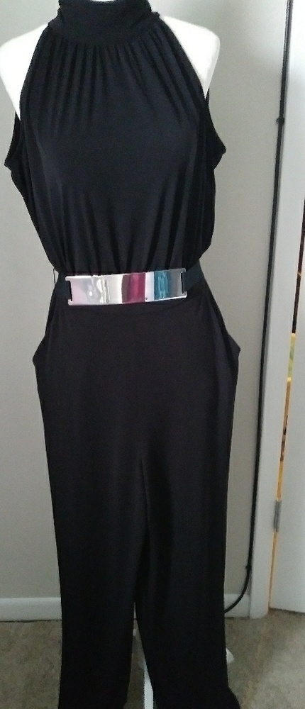 NY & Co.Black Halter jumpsuit w/chrome buckle belt