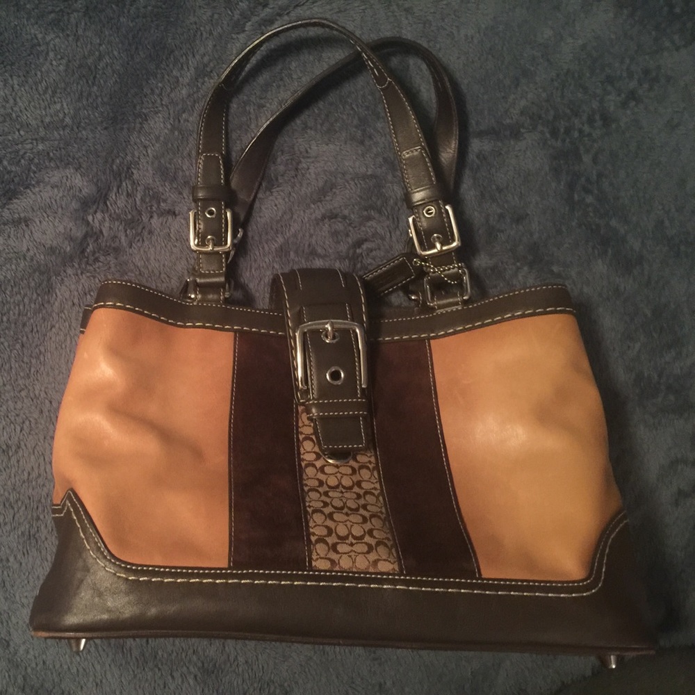 Tan and brown coach purse