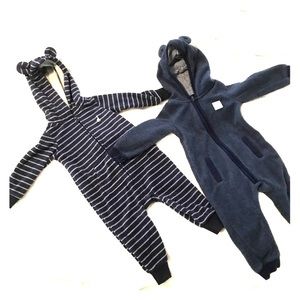 Two Carters navy fleece bodysuits 12 months