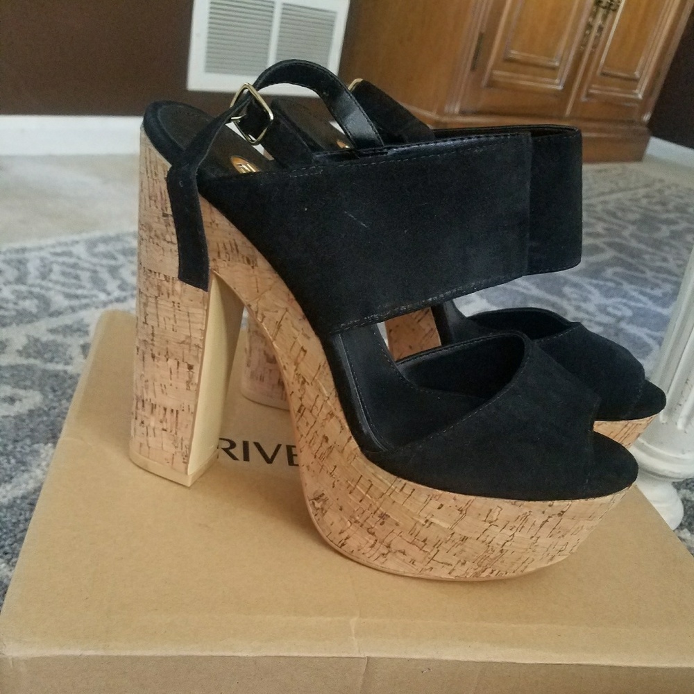 Black cork platform suede like material