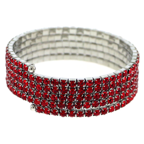 Mi Amore Jewelry - Five strand silver-tone coil bracelet with red