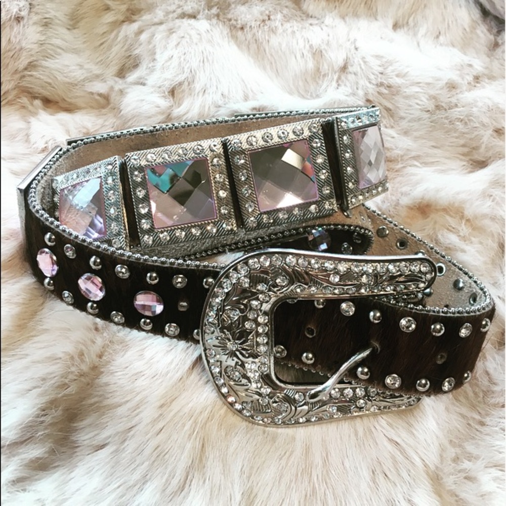 Blinged out Cow Hide Western Show Belt