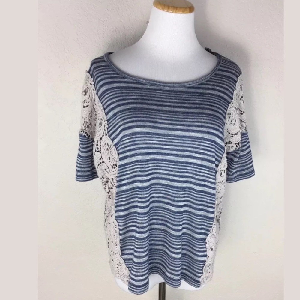 [we the free] short sleeve stripe and lace top