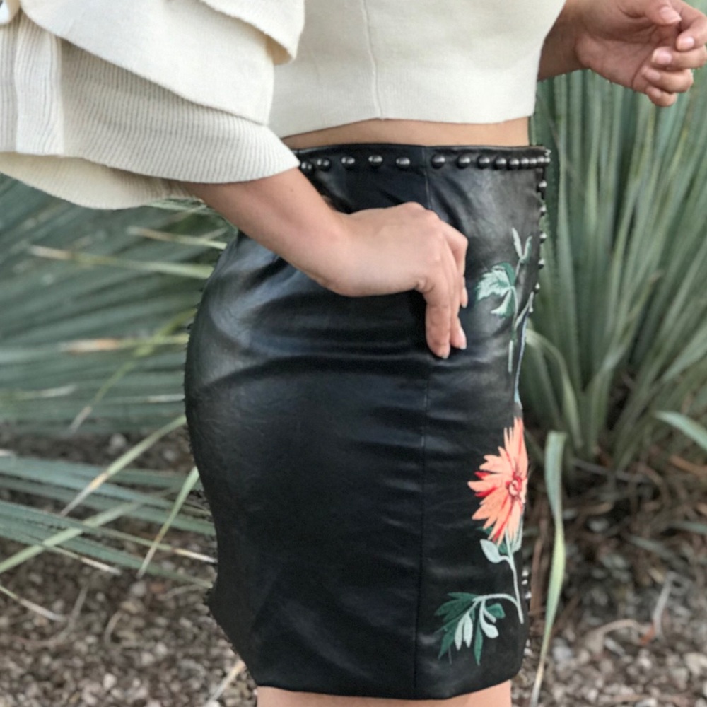 Embroidered Faux-Leather Skirt - Picture 4 of 5