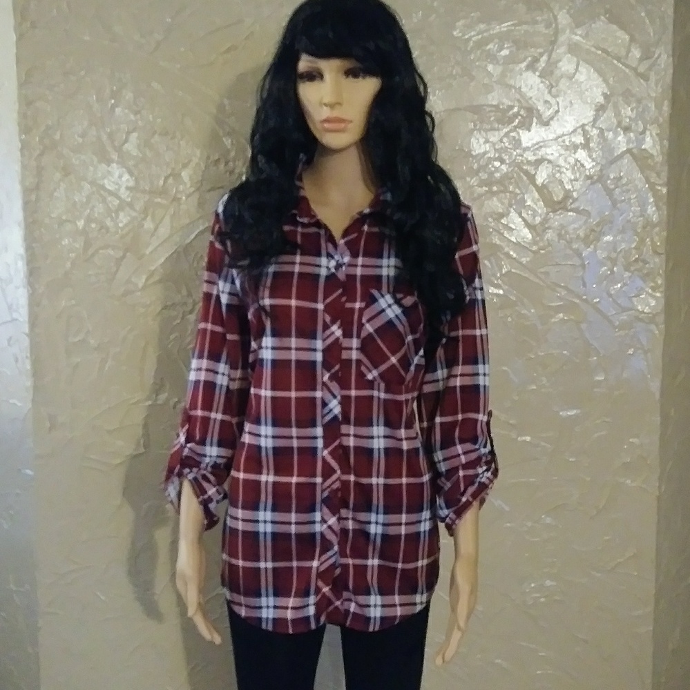 Womens Red Plaid Pullover Shirt Dress For Women 