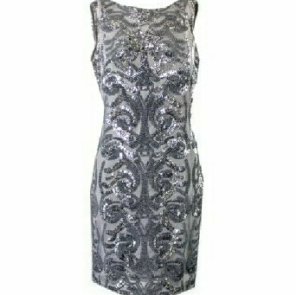 Sliver Sequined Illusion mesh mini dress