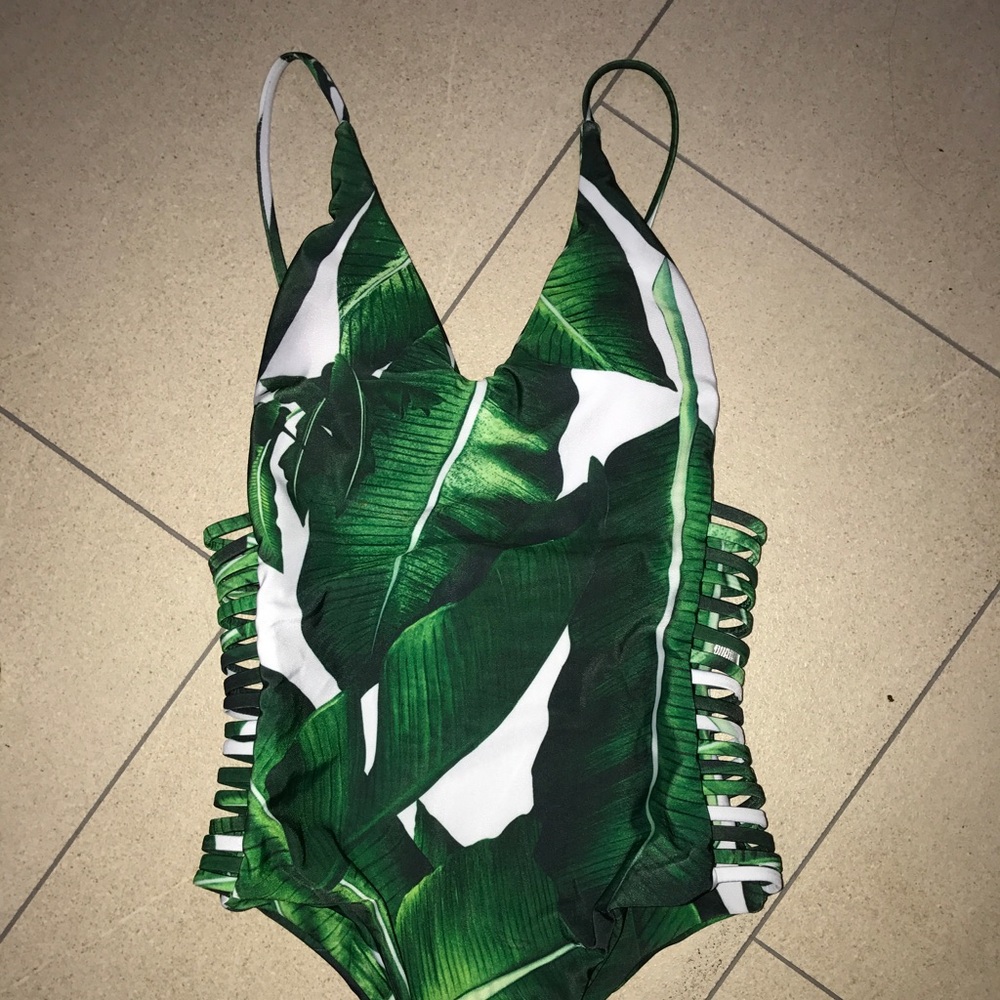 One Piece Leaf Print Swimsuit size Small