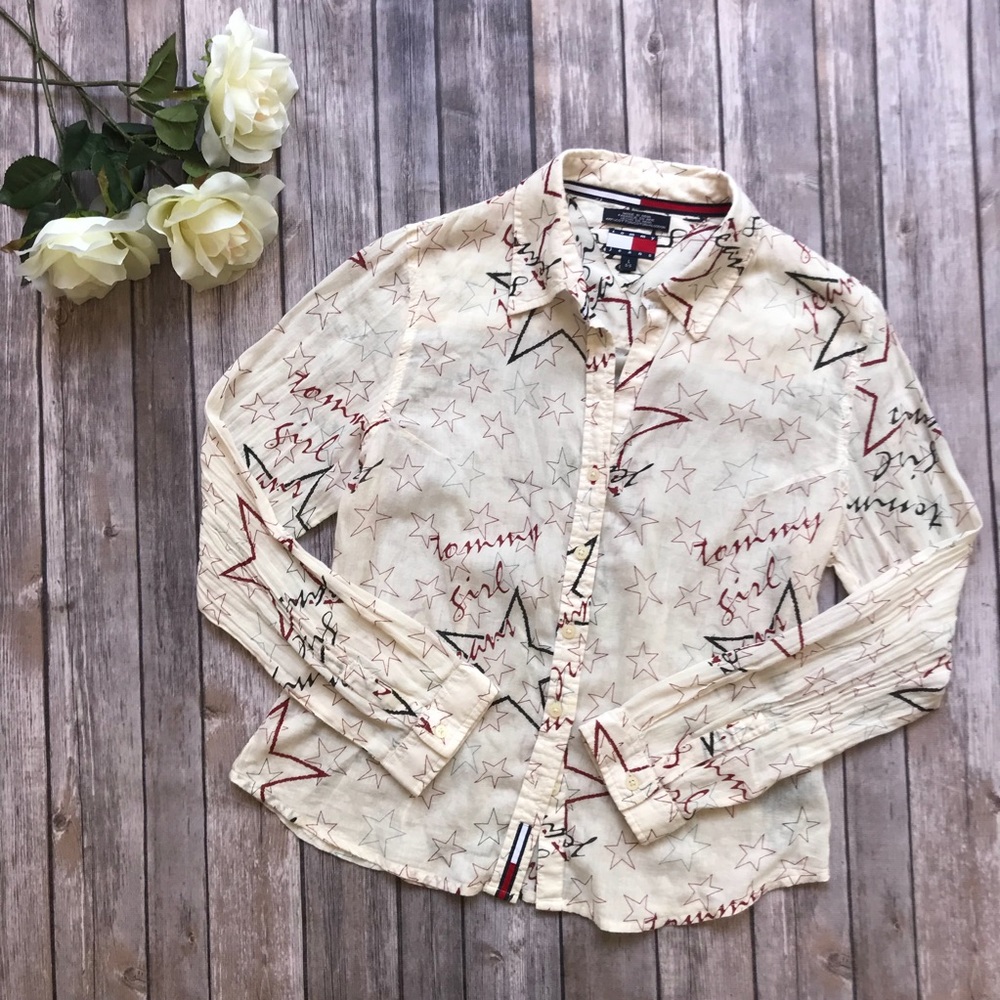 Tommy girl white button down stars top