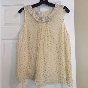 Cream gold beaded polka dot top Corey Lynn calter
