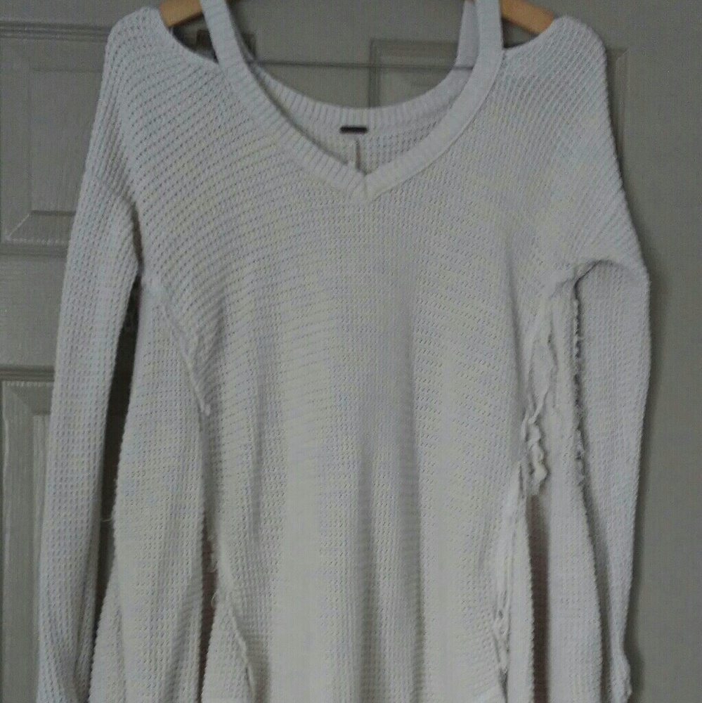 Free People waffle knit cold-shoulder sweater