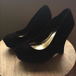 BCBG Black Suede Platform Heels
