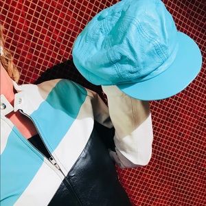 Blue Leather Cabbie Hat