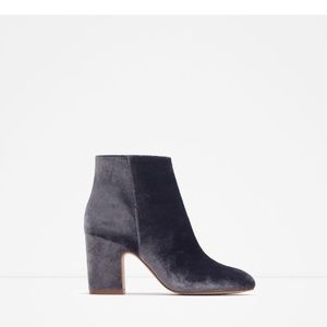 Zara high heel velvet ankle boot