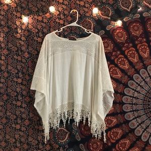 YouAreNotAlone White Lace Flowy Fringe Top