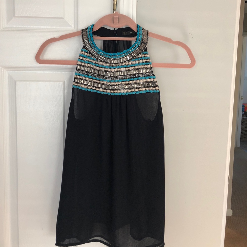 Zara Sheer Navy Beaded Halter