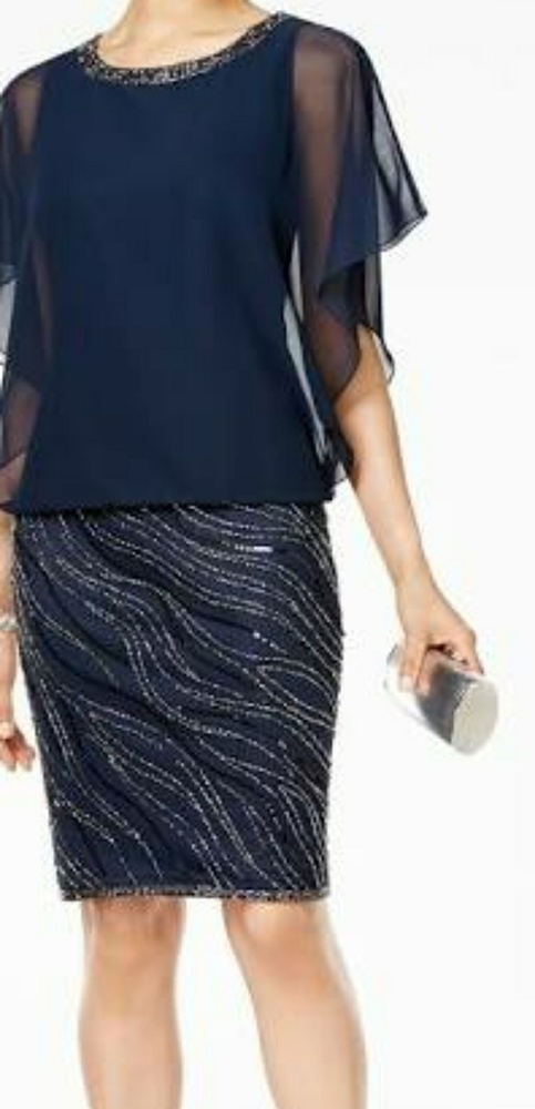 Navy beaded blouse dress