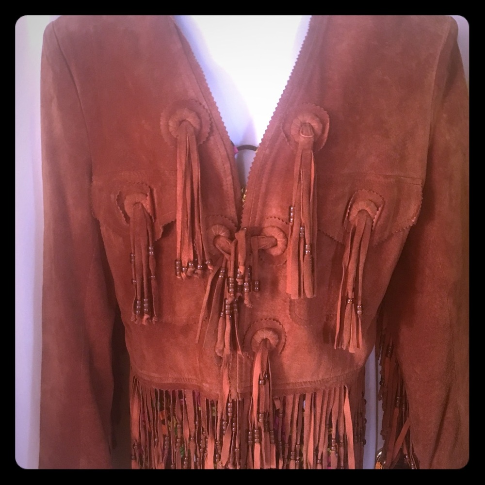 Vintage Kenar Suede Fringe Beaded Jacket