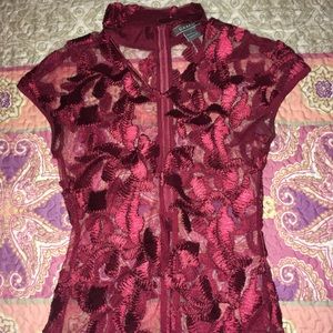 Gracia Embroidered Mesh Turtleneck Tee