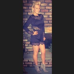 Long sleeved lace navy blue romper