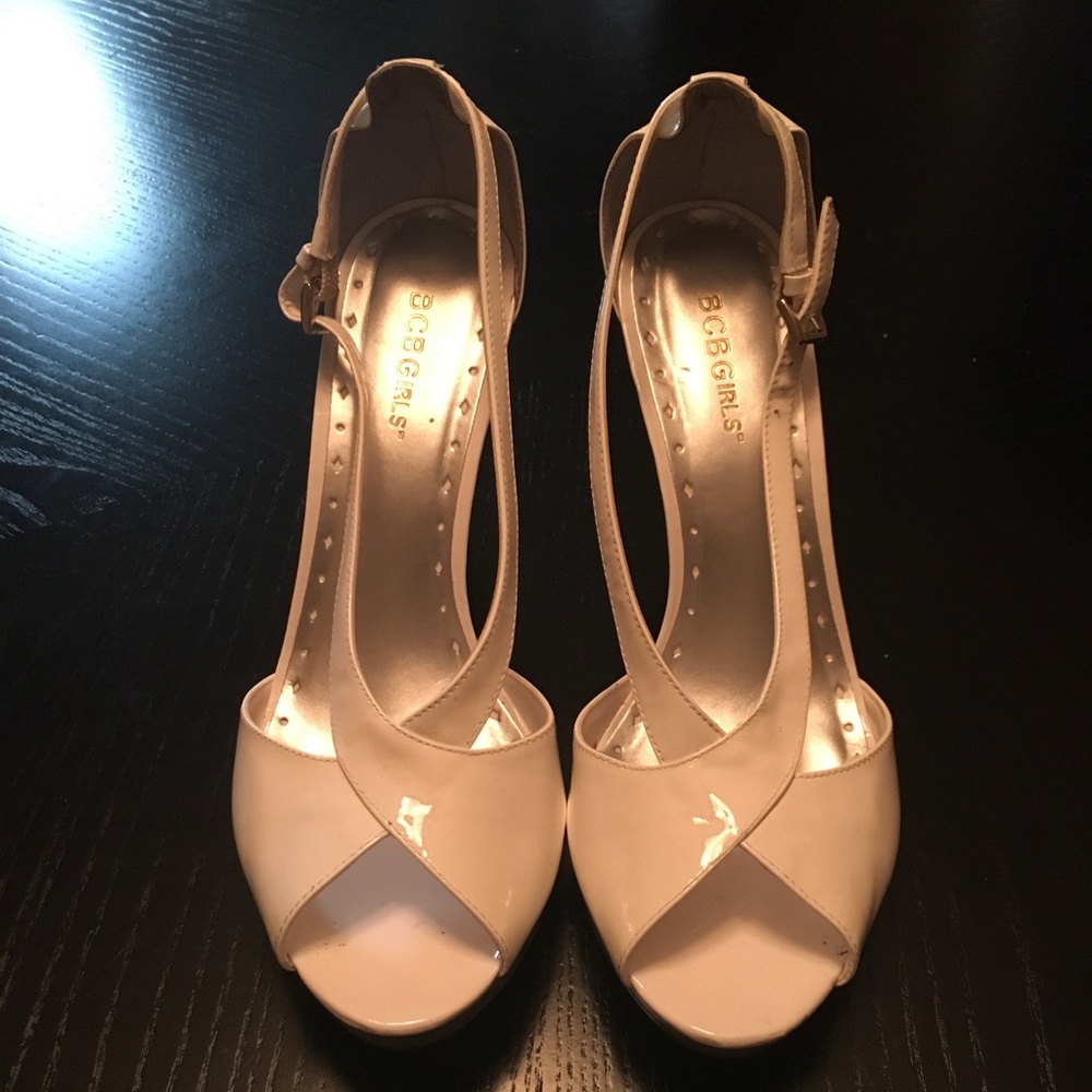 BCBG Pure White Patent Wedge