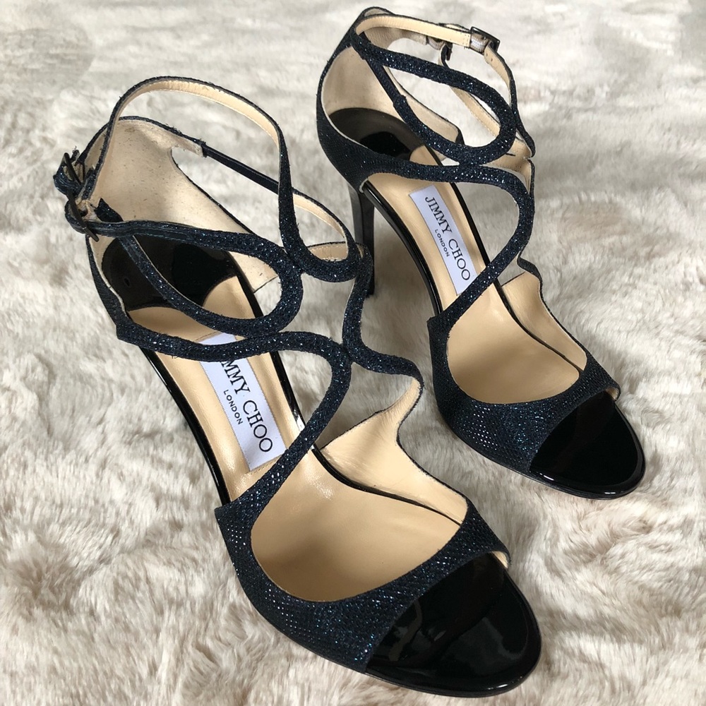 Jimmy CHOO Lang Lame Glitter Ink Sandal