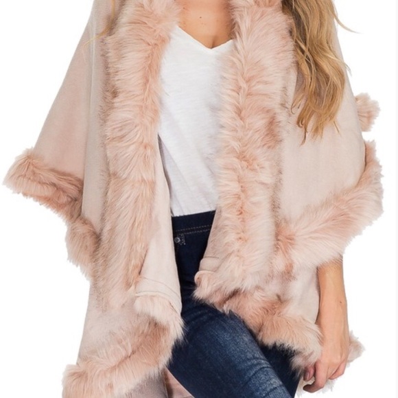 Luxurious Pink Faux Fur Double Layer Cape Coat - Picture 2 of 7