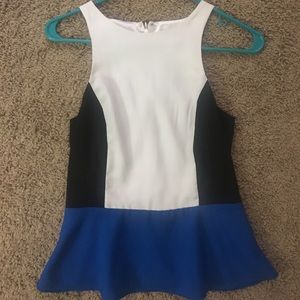 Express brand white, black, and blue pendulum top