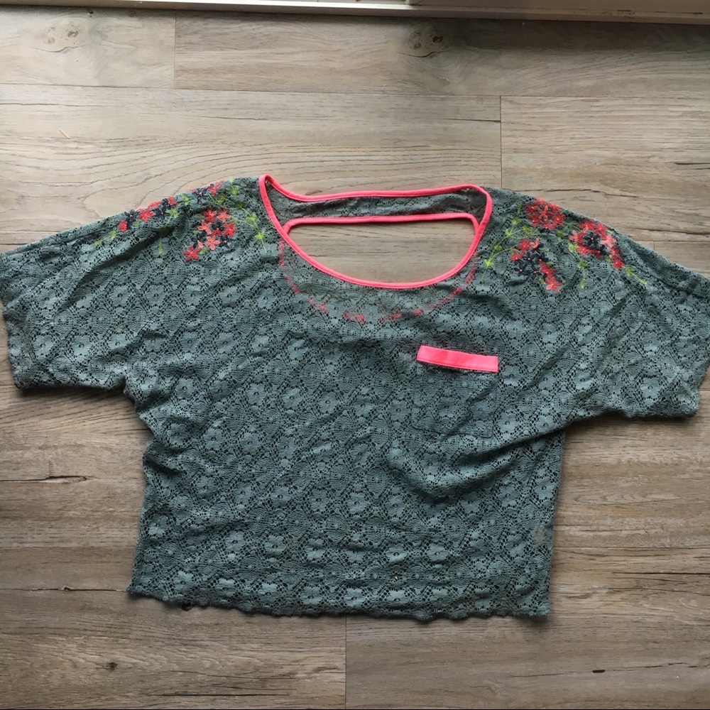 Free People Embroidered Top with Open Back Cutout