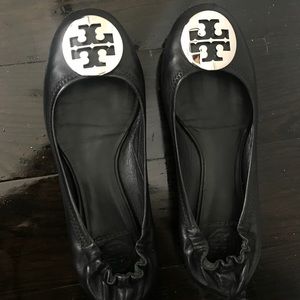 Tory Burch Reva Flats Black/Silver Sz 8