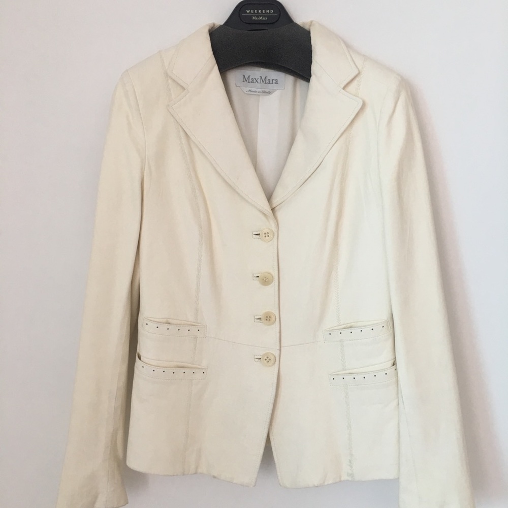 Creme MaxMara Leather Blazer