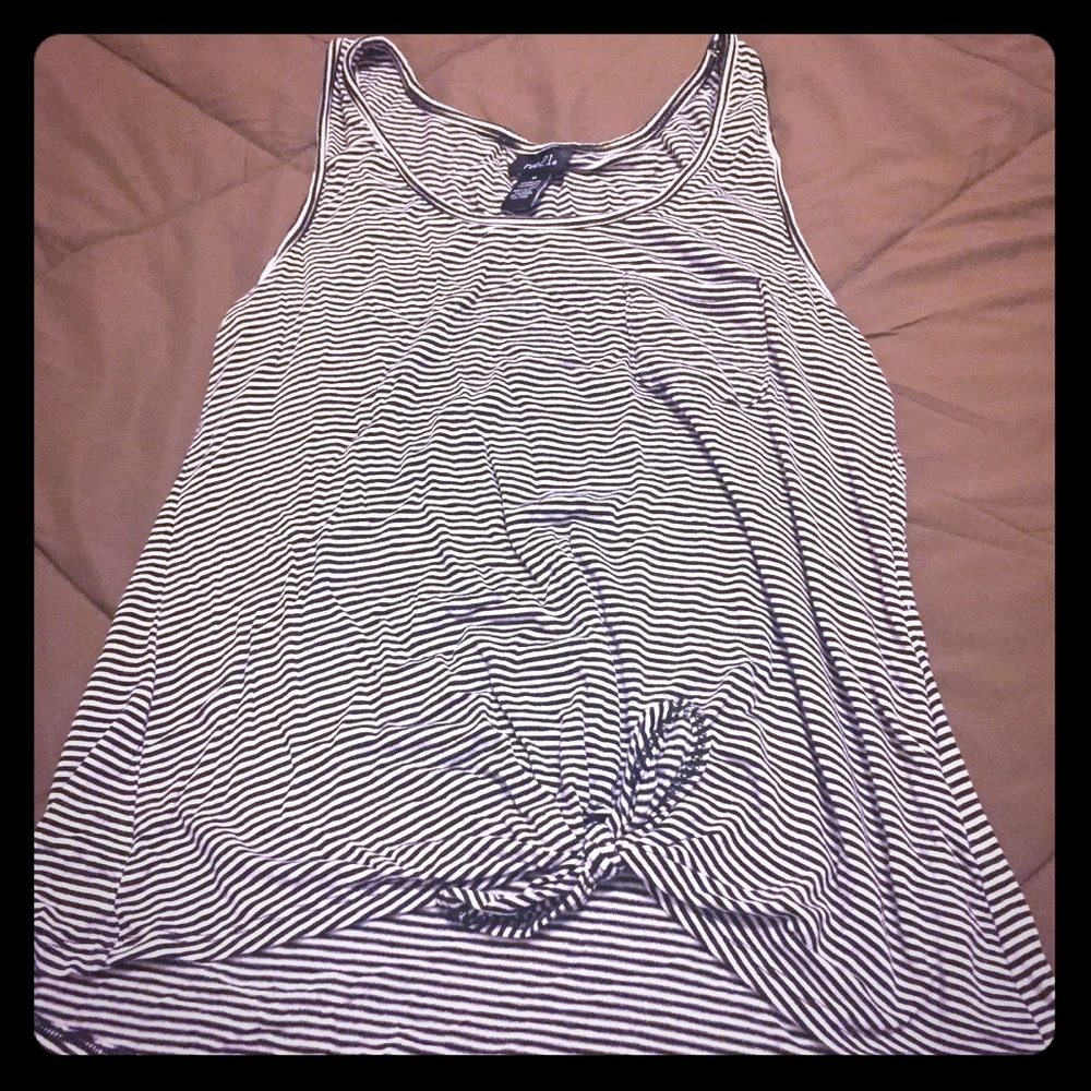 Black and white stripped tie know blouse