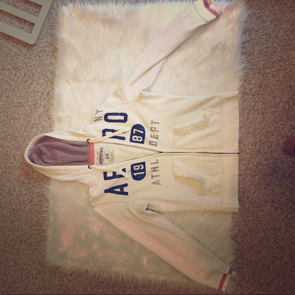 Aeropostale White and Navy Full Zip Hoodie