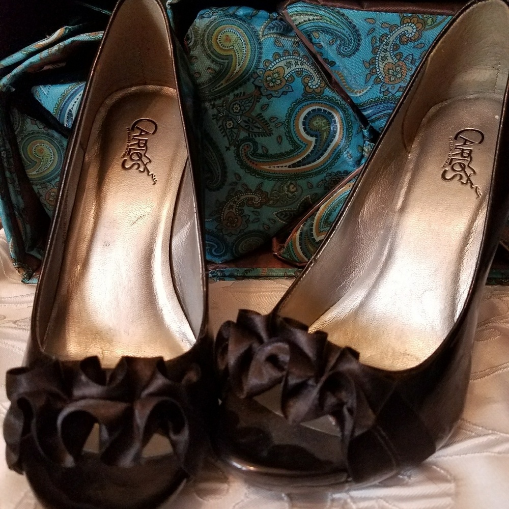 Carlos Santana Black Peeptoe with Ribbon Heels