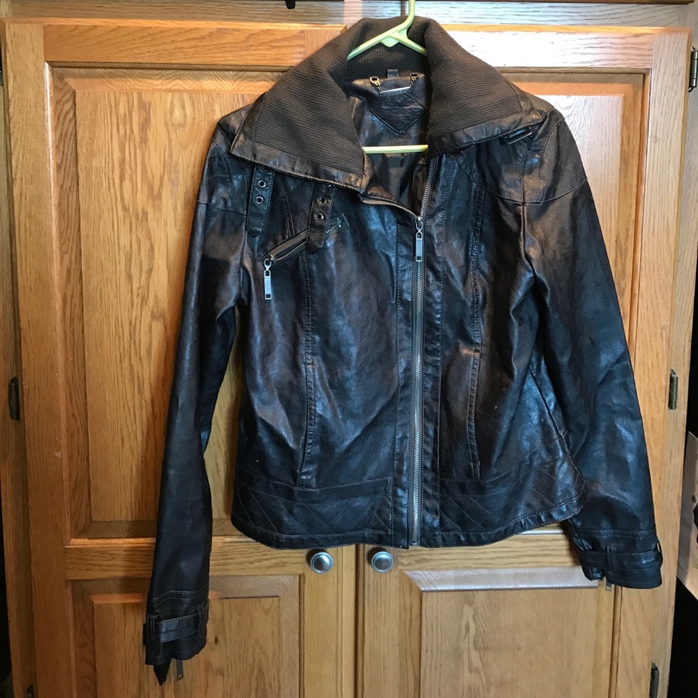Faux leather bomber jacket