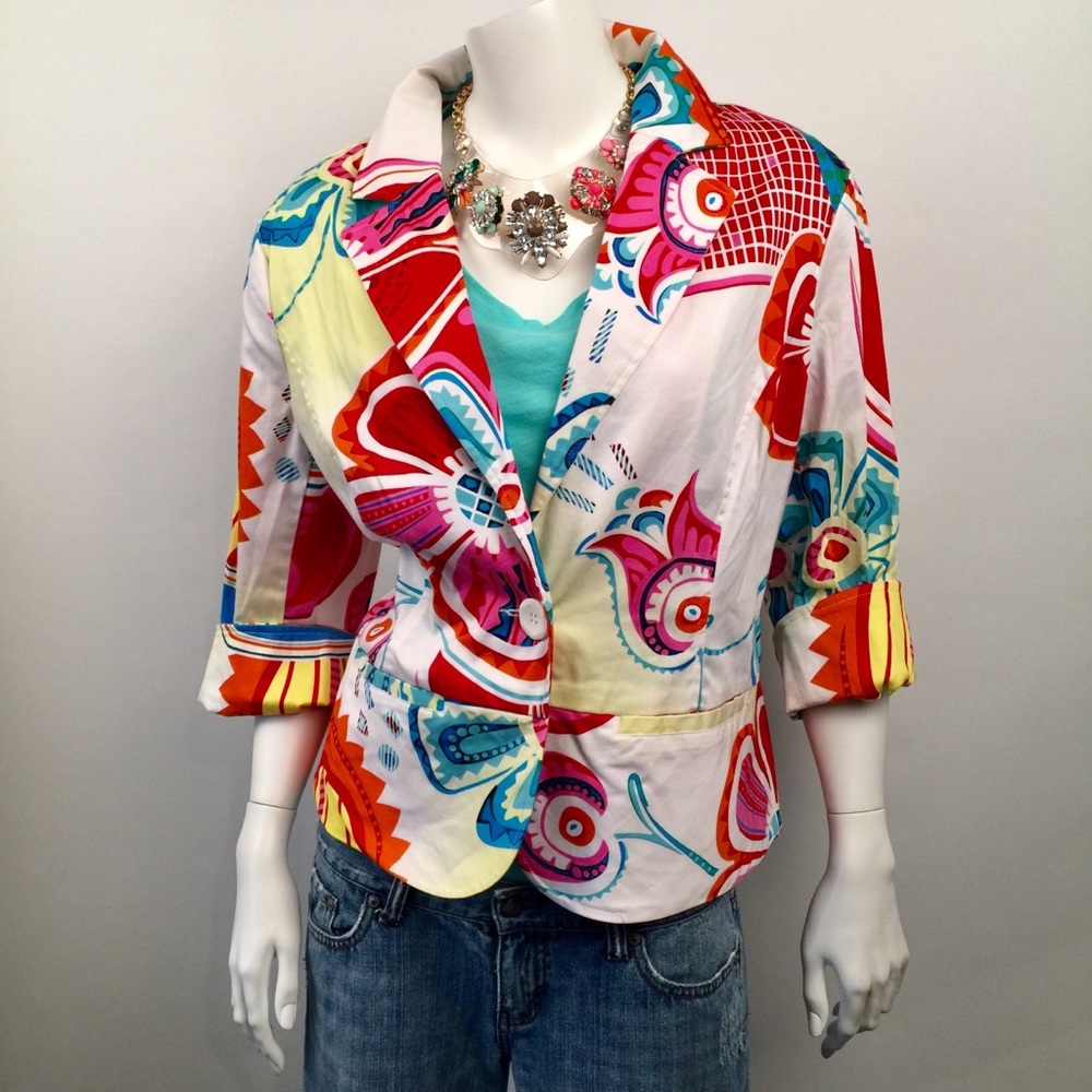 Erin London one button colorful cotton blazer Sz M