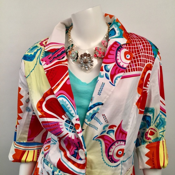 Erin London one button colorful cotton blazer Sz M - Picture 2 of 5