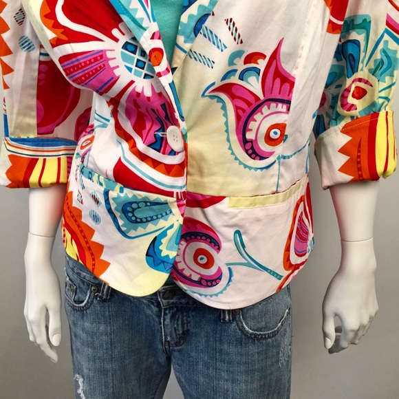 Erin London one button colorful cotton blazer Sz M - Picture 3 of 5