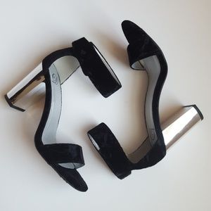 Velor and Metallic Chunky Heels