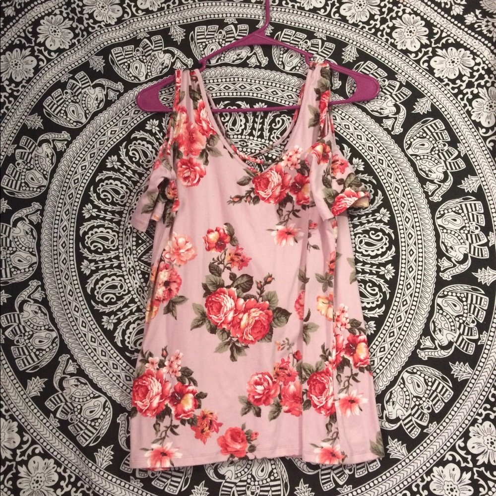 A floral off the shoulder shirt