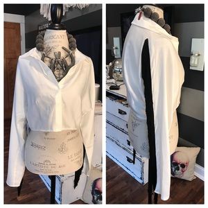 Unique cropped fringe sleeve blouse