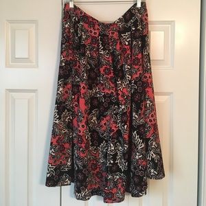 H&M midi pink and black floral skirt