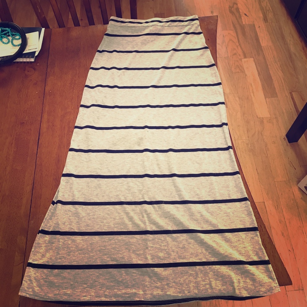 Grey and black striped maxi skirt