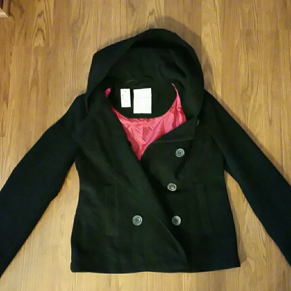 NWT Aeropostale  Hood Winter Pea Coat Black &Pink