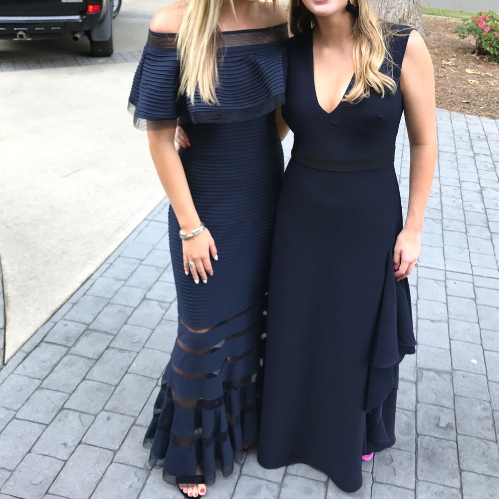 Tadashi Shoji Off-The-Shoulder Gown - Navy