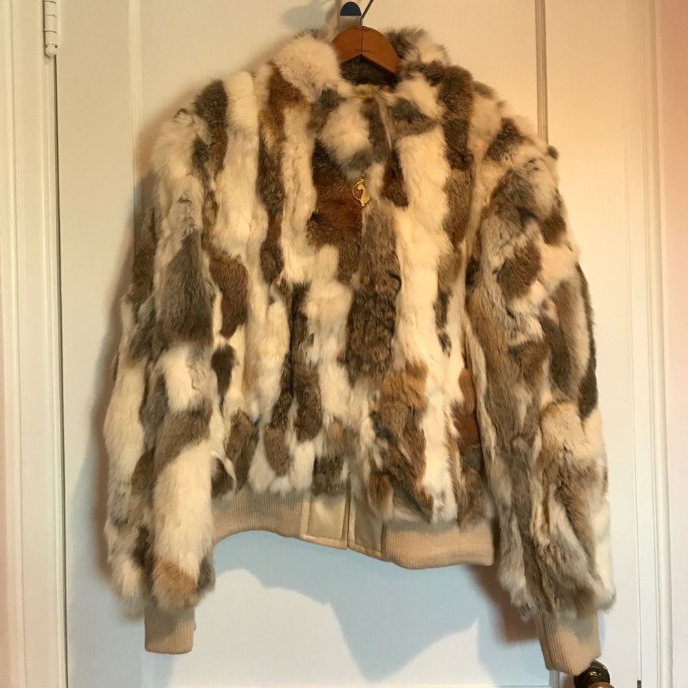 Baby Phat 100% Rabbit bomber style jacket.
