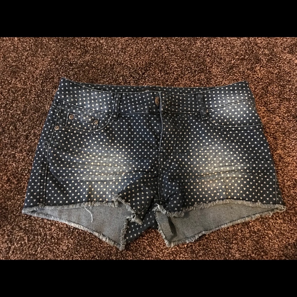 Heart polka dot stretchy jean shorts