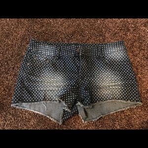 Heart polka dot stretchy jean shorts