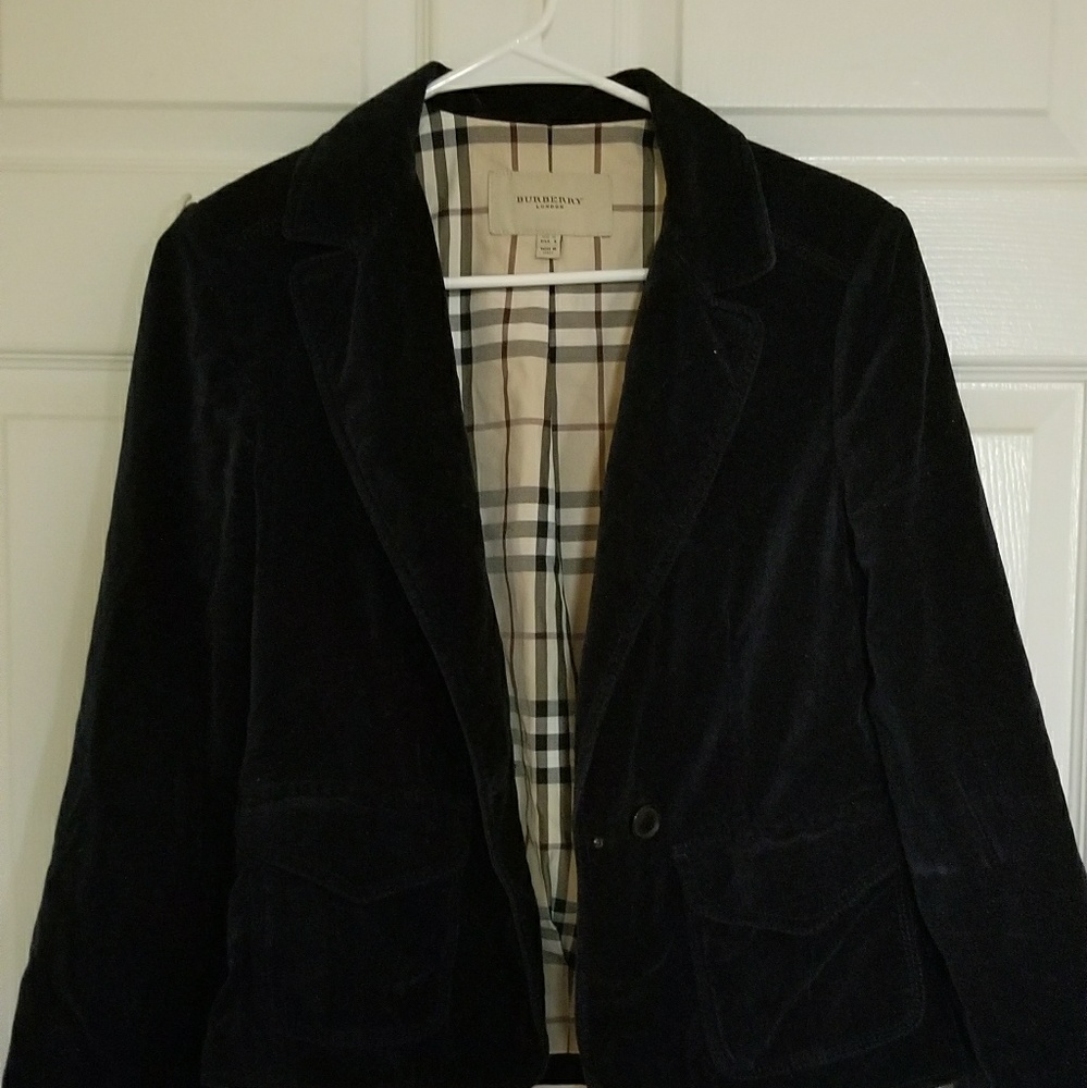 Authentic Burberry navy velour blazer