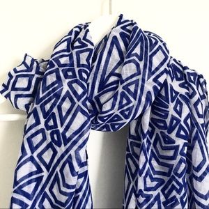 Haystacks Accessories - Haystacks Cobalt Blue White Geometric Scarf Wrap Haystacks Accessories - Haystacks Cobalt Blue White Geometric Scarf Wrap