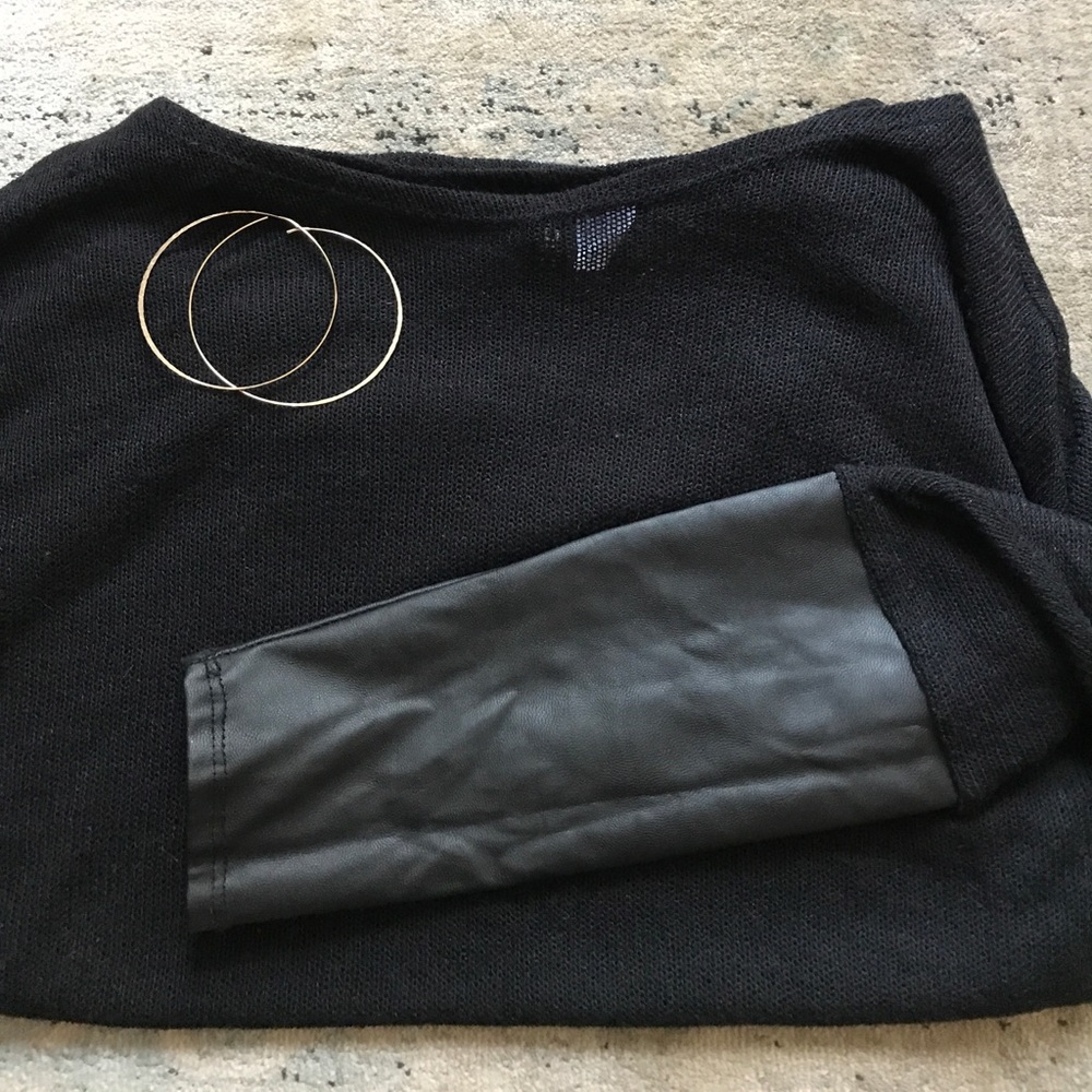 Leather sleeved knit top